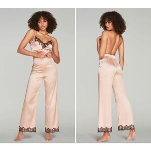 Agent Provocateur Amelea Pajama Pant Size 2 Silk Pink Black Lace Lingerie NEW